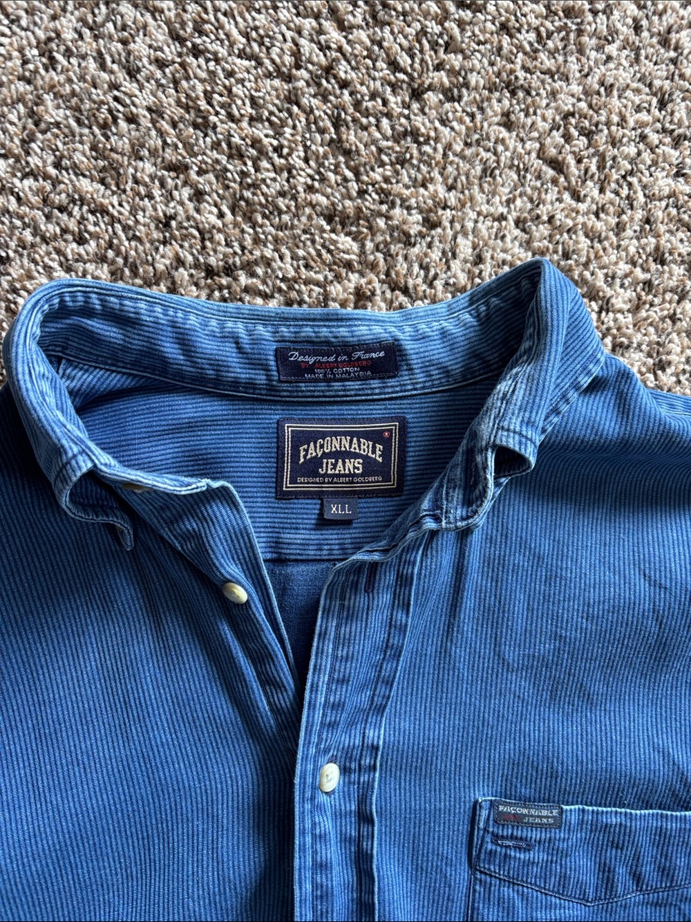Faconnable Blue Corduroy Button-Down Shirt